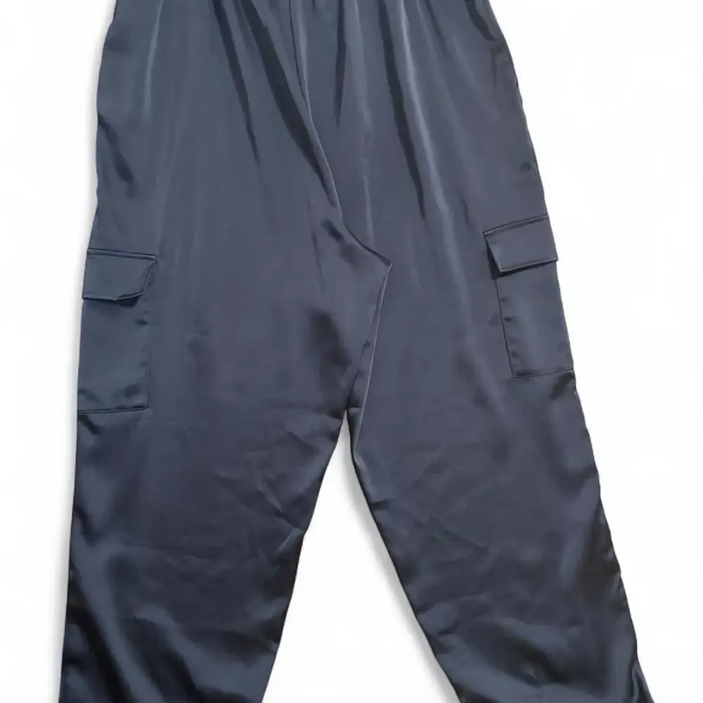 Nicole Miller New York Black Satin Wide Leg Cargo Pants XL